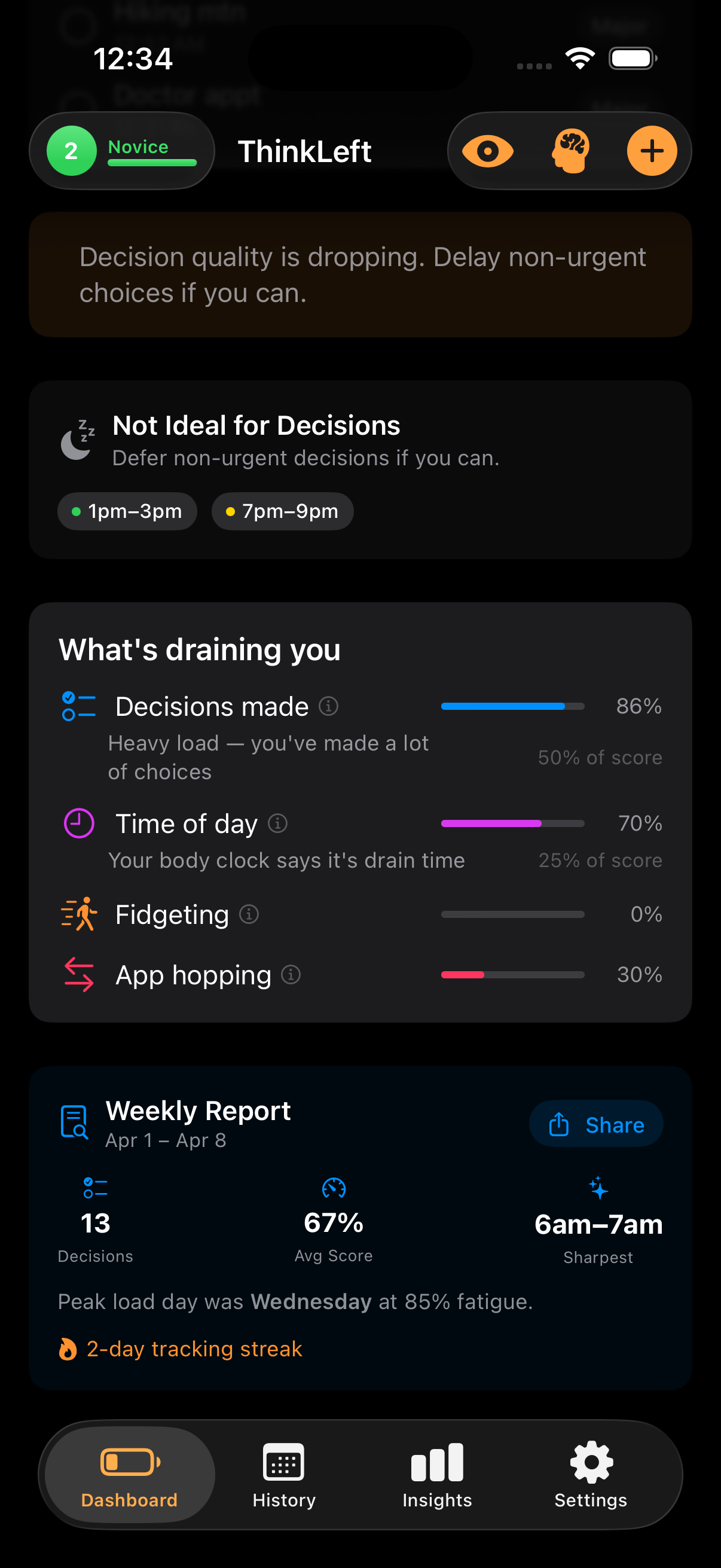 Decision Window Advisor showing predicted fatigue curve